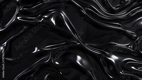 Liquid obsidian and silver melding together in a sophisticated 3D arrangement, crafting a sleek and abstract background captured in high-definition clarity. photo