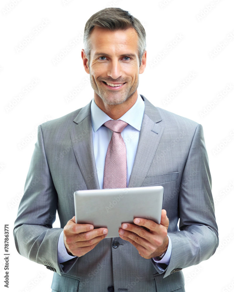 Business-confident businessman with a digital tablet - PNG file Business-confident businessman with a digital tablet - PNG file