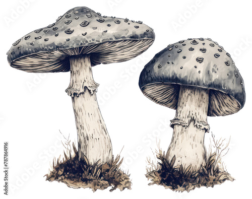 PNG  Antique of mushroom drawing fungus agaric photo