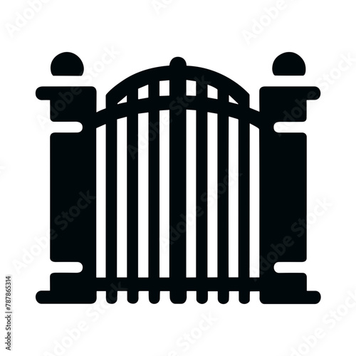 "Gate Icon Vector" - The Icon Uses Minimalist Vector Art To Depict A Gate, Highlighting Its Role As A Protective Door And Main Entrance To A House.