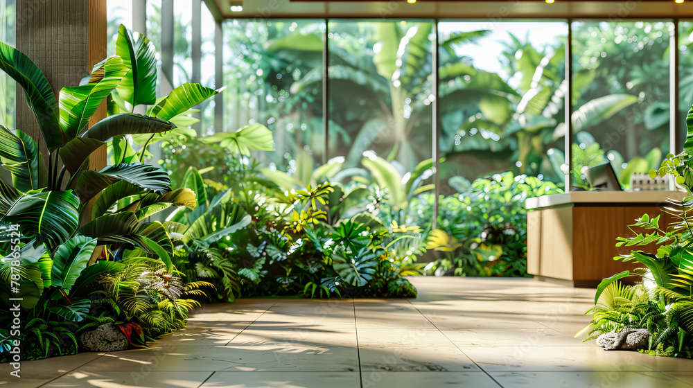 Lush Greenhouse Interior, Tropical Plants and Botanical Garden Setting, Indoor Nature Oasis
