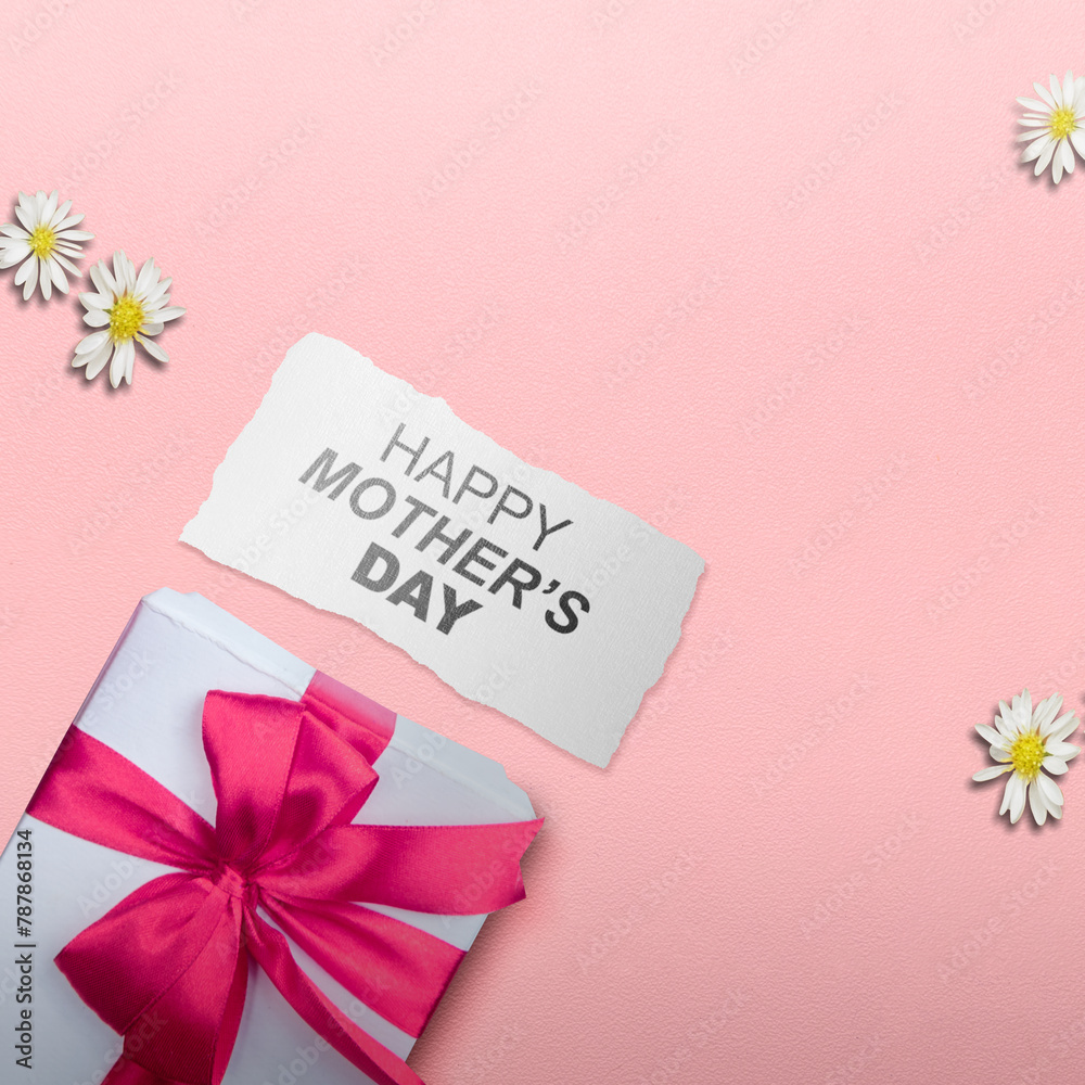 Paper with Happy Mother's Day text and a gift box - obrazy, fototapety, plakaty 