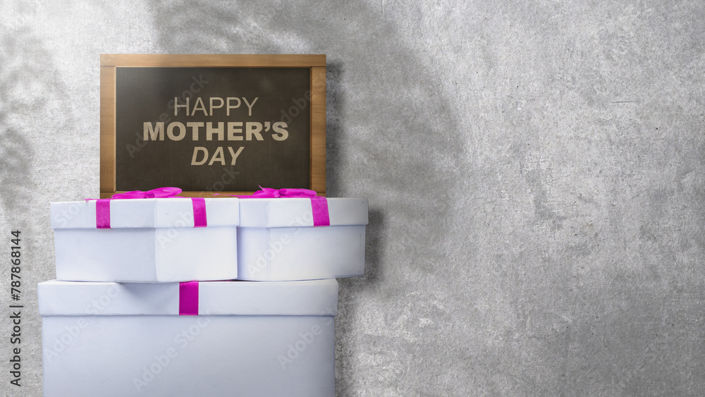 Small chalkboard with Happy Mother's Day text and a gift box - obrazy, fototapety, plakaty 