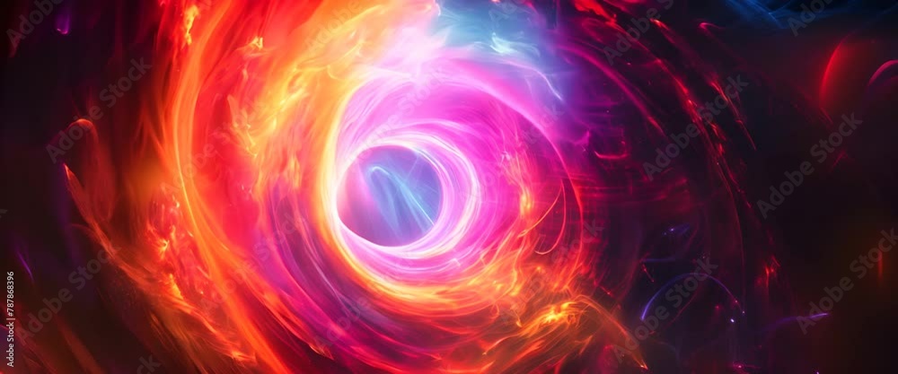 Rainbow light tunnel, creating a portal effect against the dark
