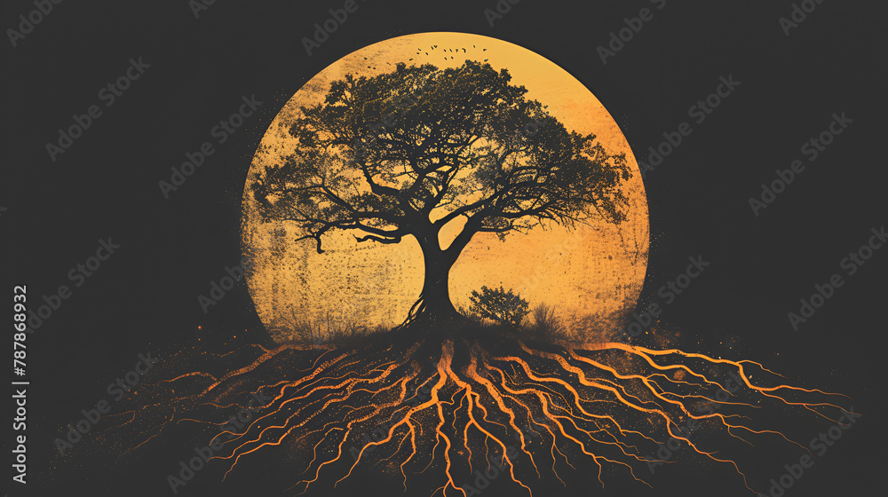 Tree and roots vector tree with round shape, generative Ai - obrazy, fototapety, plakaty 