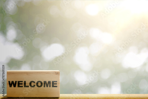 Wooden block with welcome text