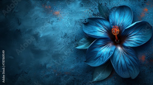  A blue flower with a red center against a dark blue and black background The red center is distinctively situated at the heart of the flower
