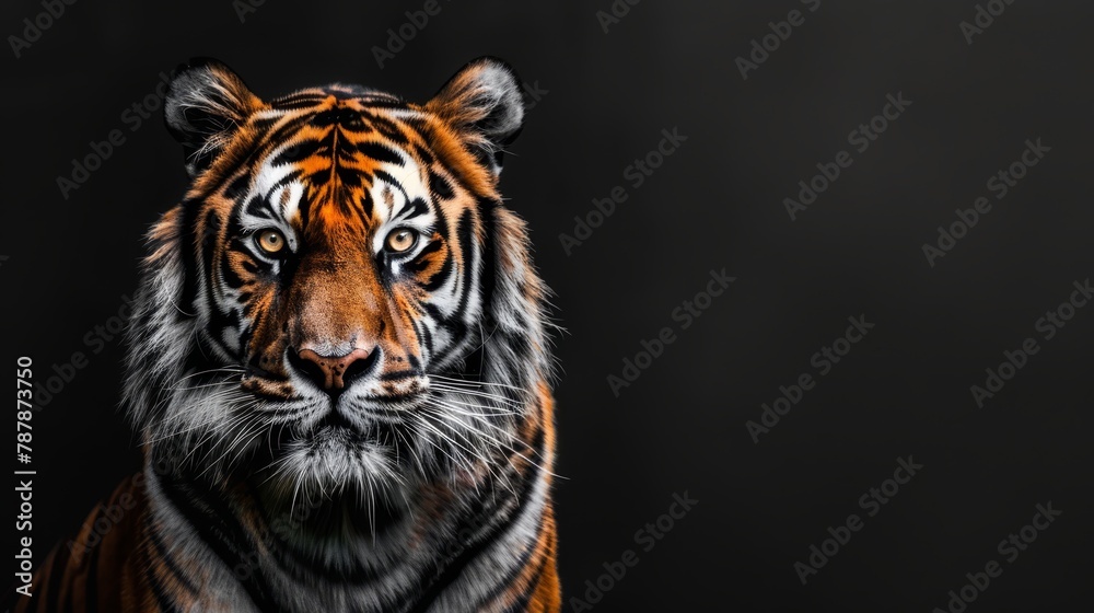   A tight shot of a tiger's eye against a black backdrop, concealing the rest of its face