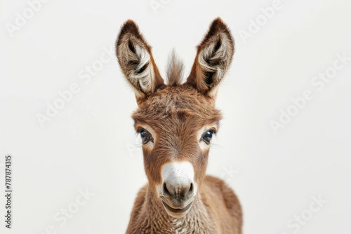 Close-up portrait of a young donkey with expressive eyes on a white background © Fat Bee