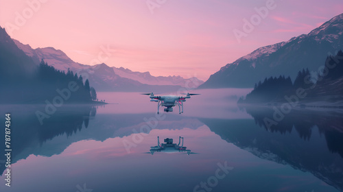 Pastel Sunrise Reflection and Drone Over Lake 