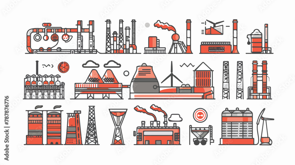 Heavy power industry flat thin red black line icon illustration