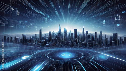 technology city blue big data background concept