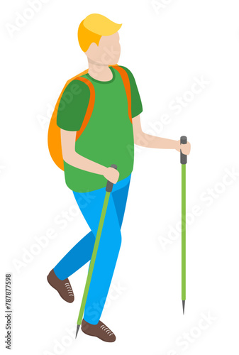 young blond man with walking sticks