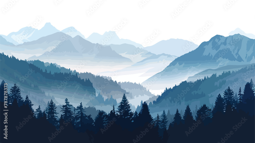 Illustration with Panorama Mountains view. Wonderful