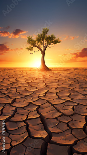 A tree grows on dry land