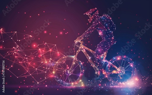 Abstract silhouette of particles with lines and triangles. Bicycles © MUS_GRAPHIC