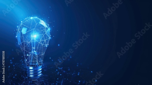 Abstract blue light bulb with digital world inside, Technology Network Data Connection, dark blue background,