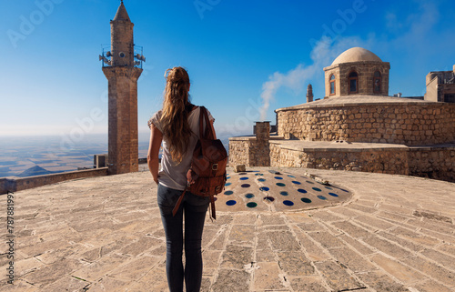 Female tourist in Mardin, Turkey