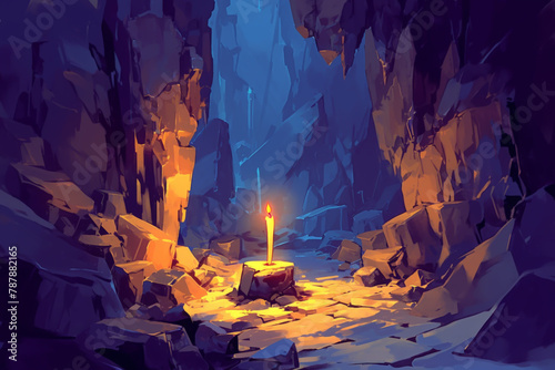 A cave where shadows tell the future, shifting with the light of a single candle photo