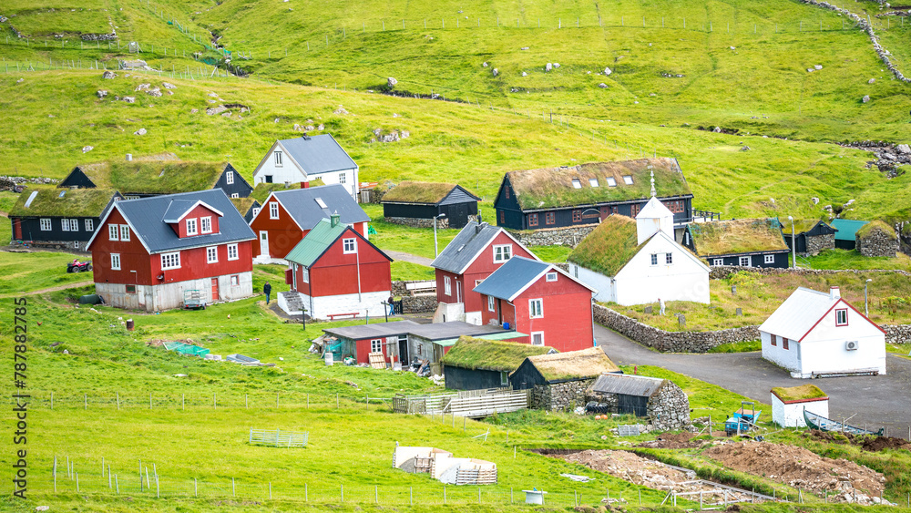 Mykines Faroe Islands Panoramic View Of Mykines Island Village Bird 