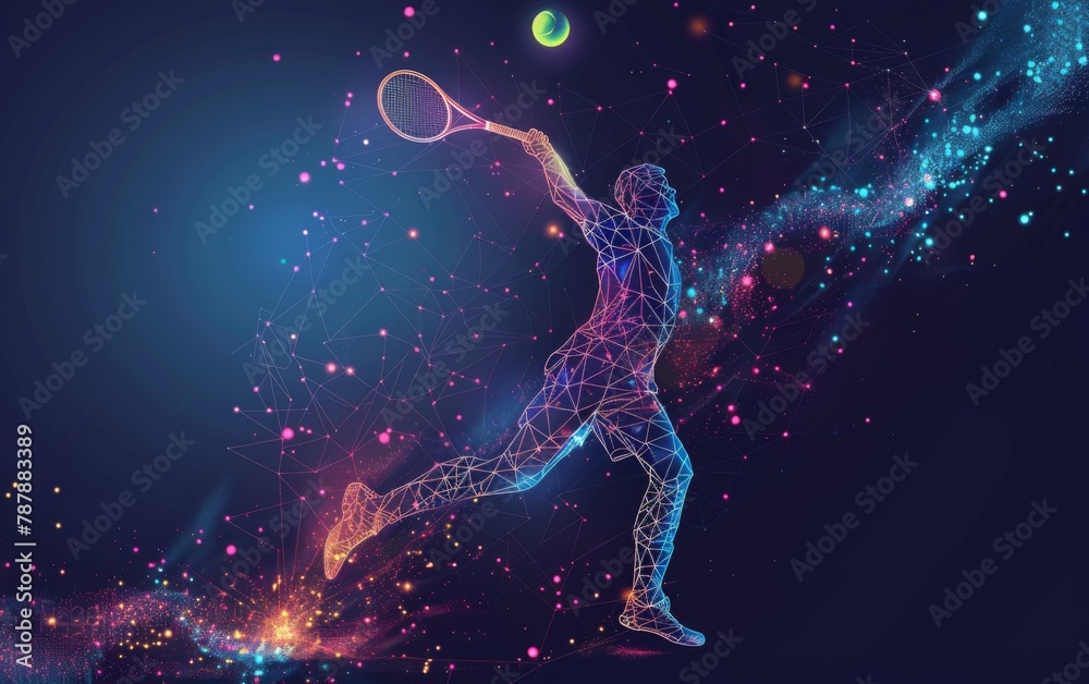 Abstract silhouette of particles with lines and triangles. tennis