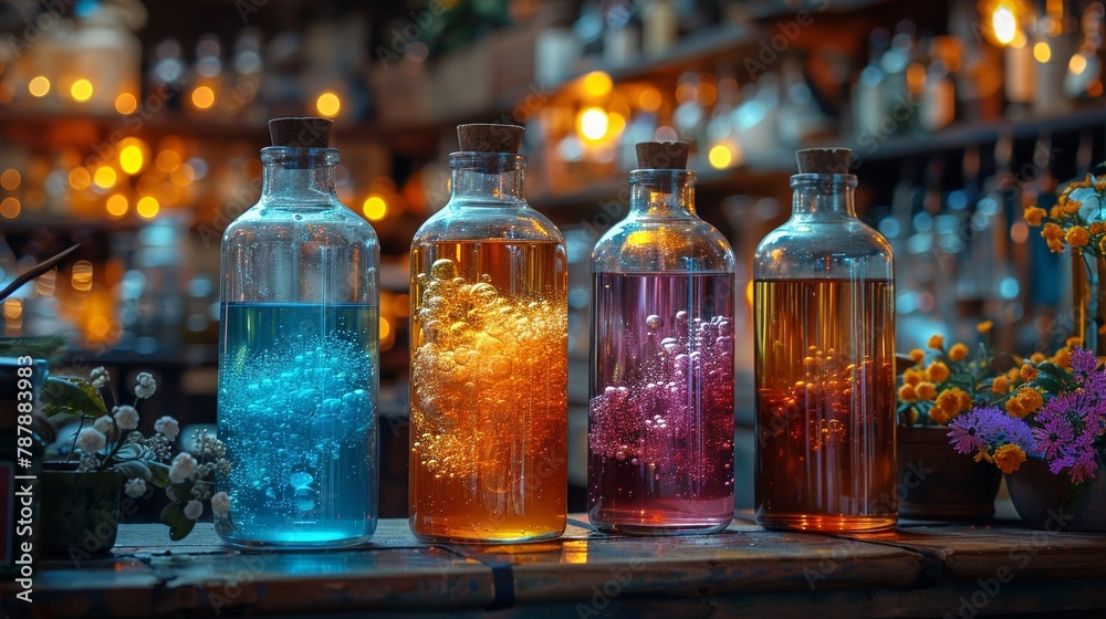 Alchemists lab, bubbling potions, dusk, alchemical experiments, twilight discovery, magical concoctions Alchemists lab, bubbling potions, dusk, alchemical experiments, twilight discovery, magical concoctions