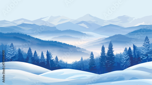Mountains and sky landscape vector illustration. Snow