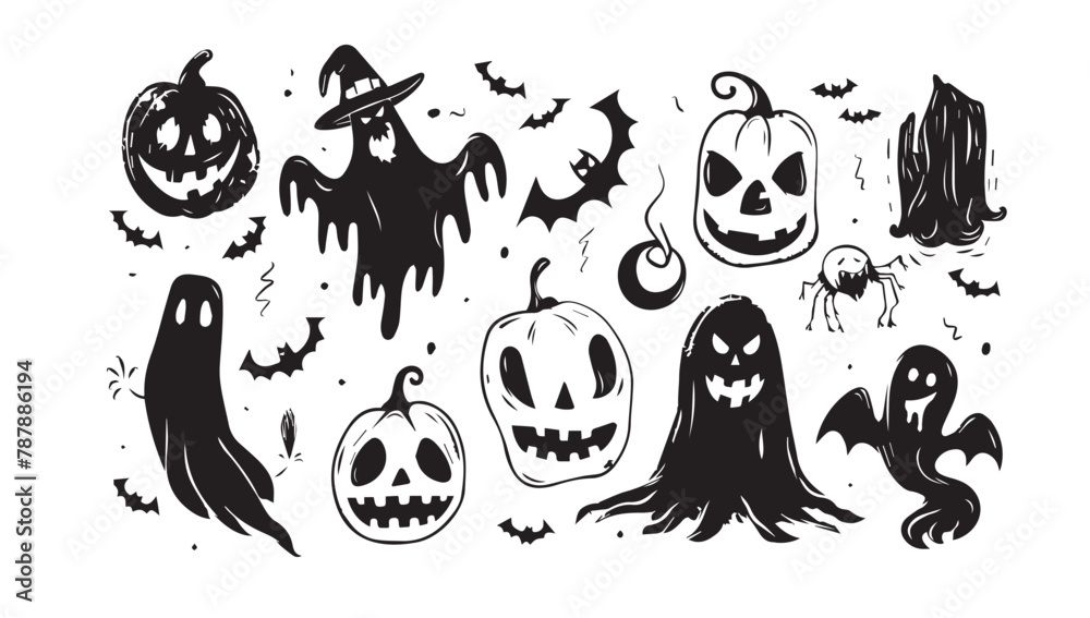 Halloween set, hand drawn style. Halloween set, hand drawn style.