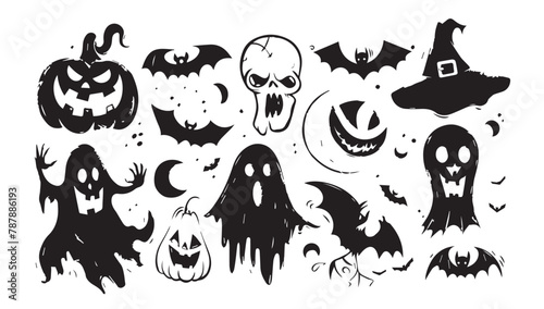 Halloween set, hand drawn style.