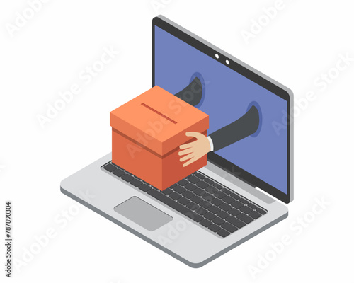 Online voting and election ballot box that come out from laptop vector illustration