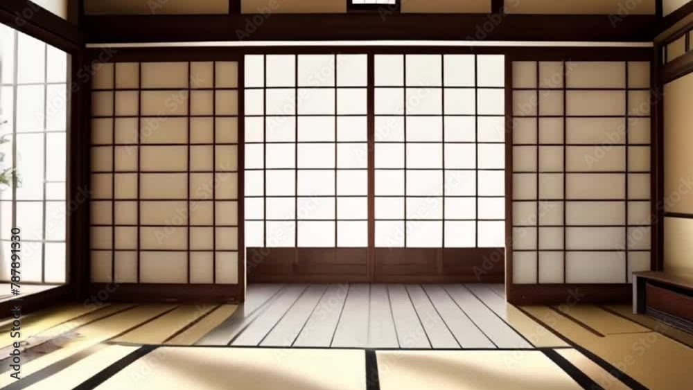 Japanese interior design. An empty room in Japanese style Japanese interior design. An empty room in Japanese style