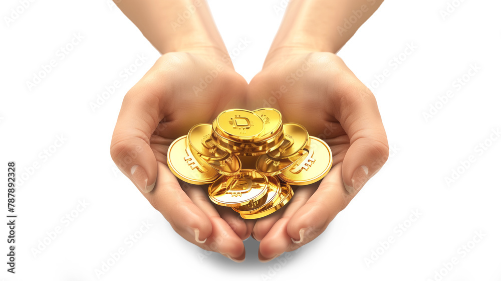 Fototapeta premium 3D Diversify symbolized by hands holding coins icon