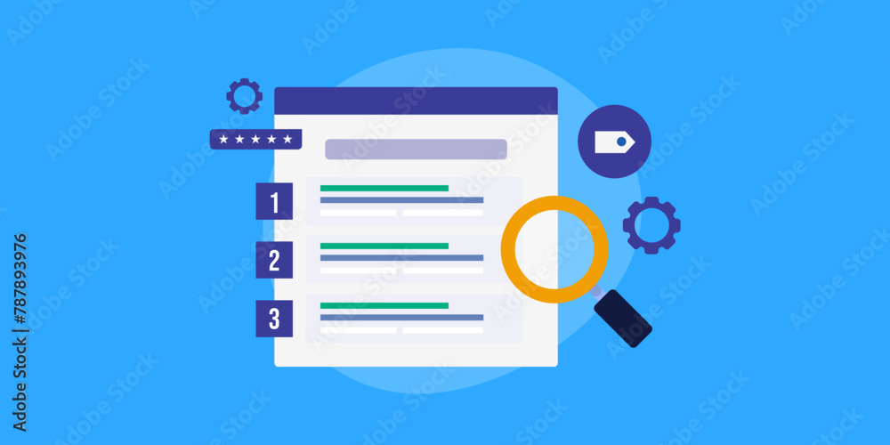 High ranking on search engine, SEO optimization marketing software service e-business technology concept, vector illustration. High ranking on search engine, SEO optimization marketing software service e-business technology concept, vector illustration.