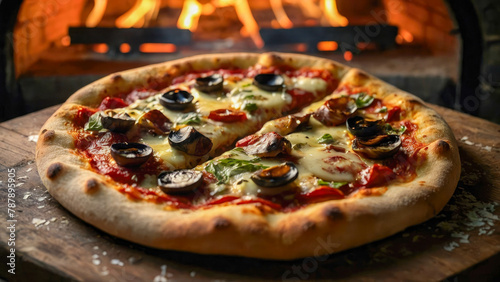 Wallpaper Mural Pizza with mozzarella, tomatoes and basil on a dark background Torontodigital.ca