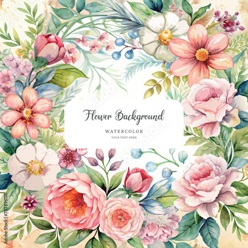 Watercolor abstract flower frame background