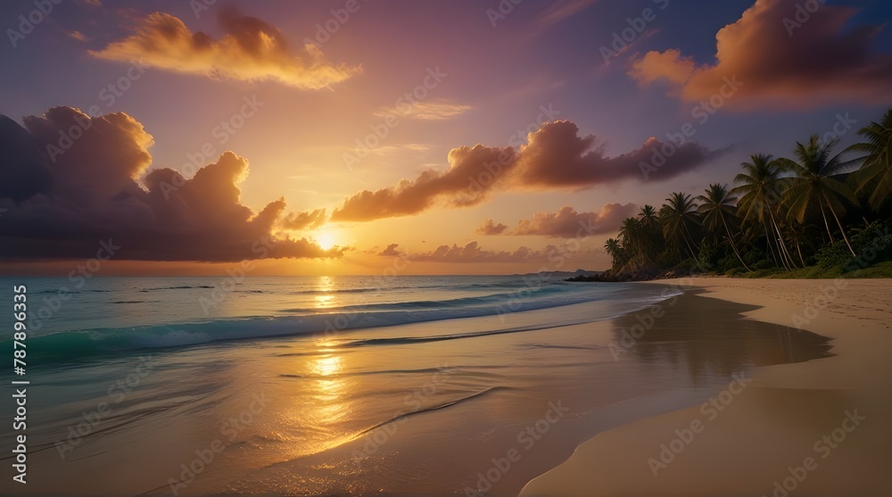 Summer holiday season Tropical exotic beach sunset ocean .Generative AI