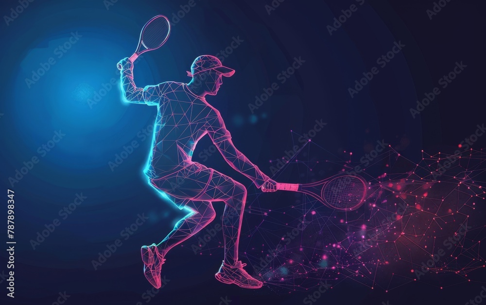 Abstract silhouette of particles with lines and triangles. tennis