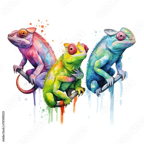 Colorful Chameleons: Vibrant chameleons in various poses and colors