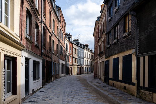 old cozy street with historic half timbered buildings in the the beautiful town of Honfleur, France with nobody © Andreas