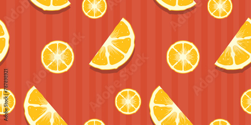orange seamless pattern, fresh lemon pattern, juicy fruit slices pieces, applicable table cloth, wallpaper, background, fabric, curtain, cloth, print, package, vector illustration photo