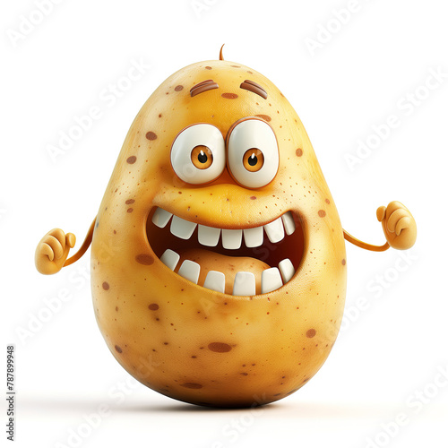 Cute smiling potato, funny cartoon character isolated on white background