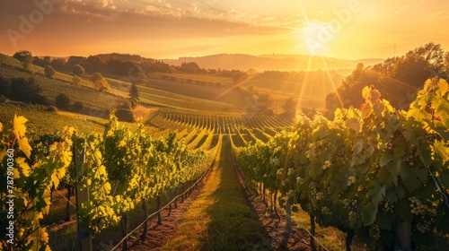 Golden hour at a vineyard, AI Generative