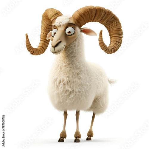 Cute and funny cartoon ram character isolated on white background