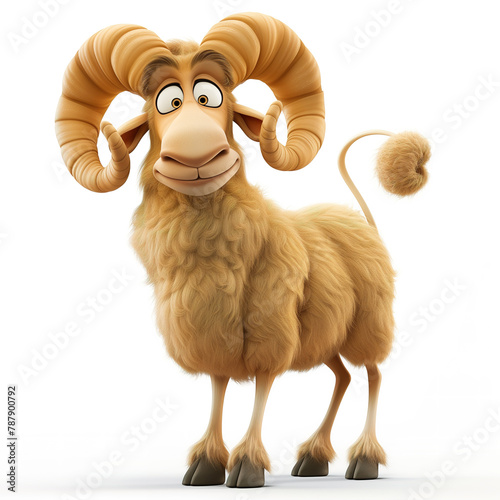 Cute and funny cartoon ram character isolated on white background