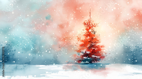 Watercolor Christmas White background scene, generative Ai
