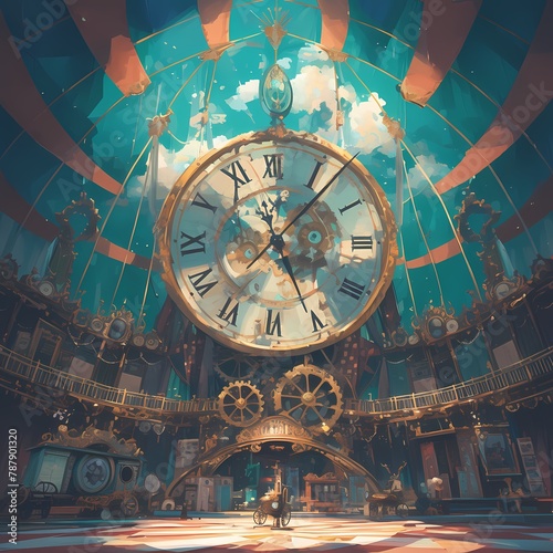 Enchanting Underwater Circus Dome with Majestic Clock Tower