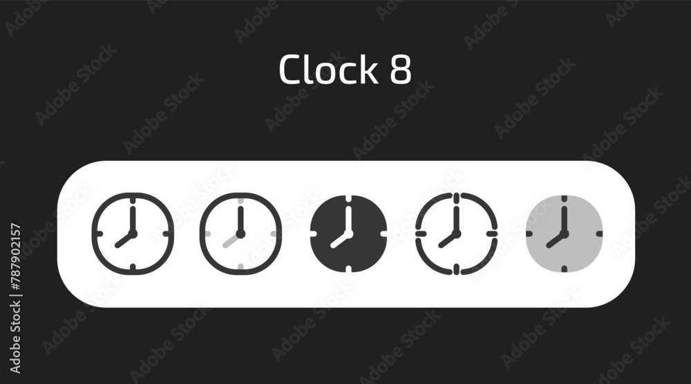Clock icons in 5 different styles as vector Clock icons in 5 different styles as vector