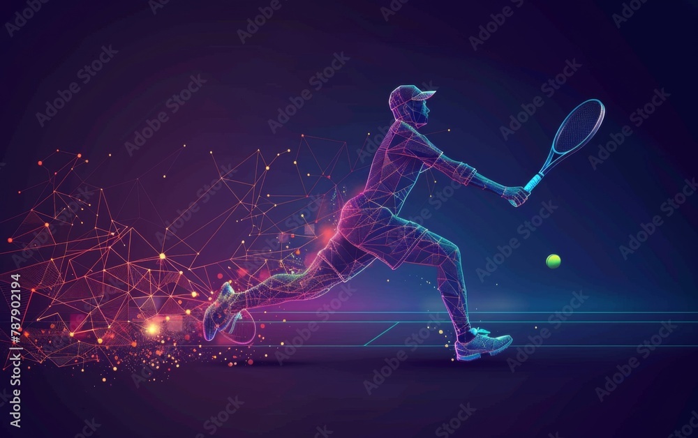 Abstract silhouette of particles with lines and triangles. tennis