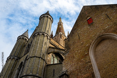 The Church of Our Lady with tower at in the old town of Brugge, Belgium