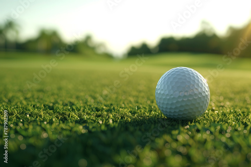A white golf ball sits on a green grassy field